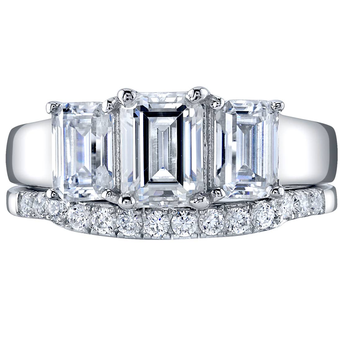 Peliani – wholesale Engagement ring – Moissanite Emerald Cut Sterling Silver Ring Set, Size 42