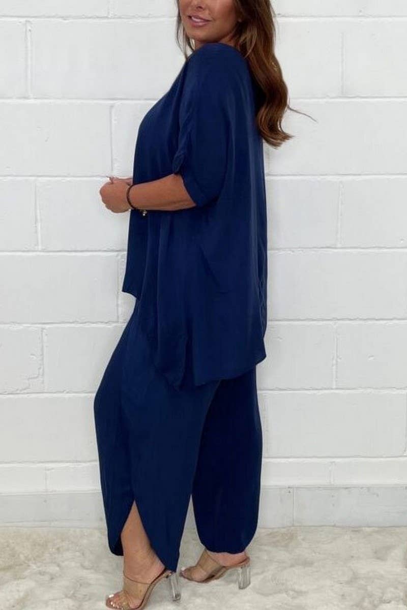 NINEXIS - Wholesale Top & Pant Set (NOT Loungewear) - Women's - CWSTB1402_SOLID COLOR LOOSE LARGE SIZE SHORT SLEEVE SUIT3
