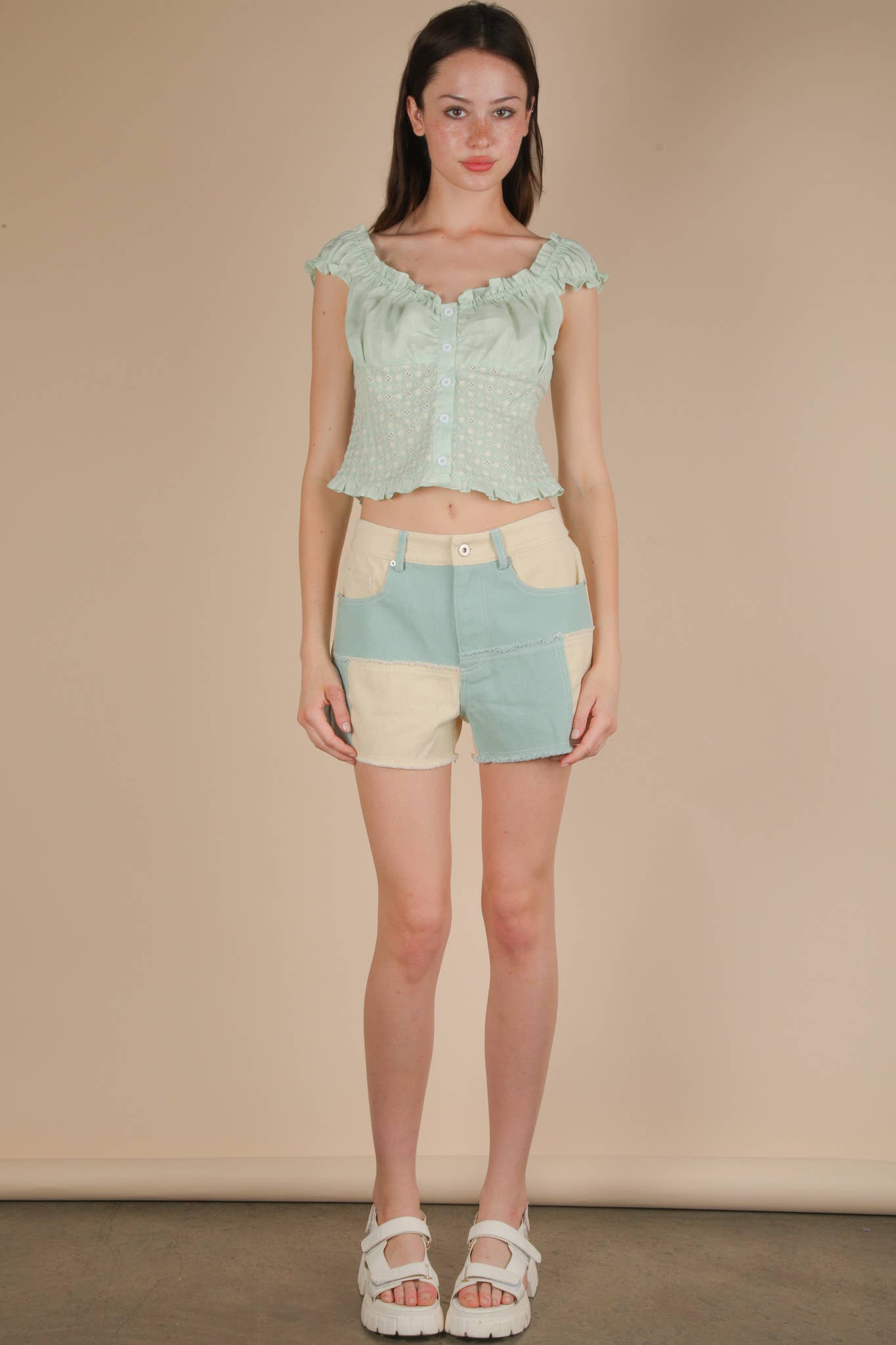 VERY J - Vente Short – femme - NP70779-Short décontracté à blocs de couleur lavés doux14