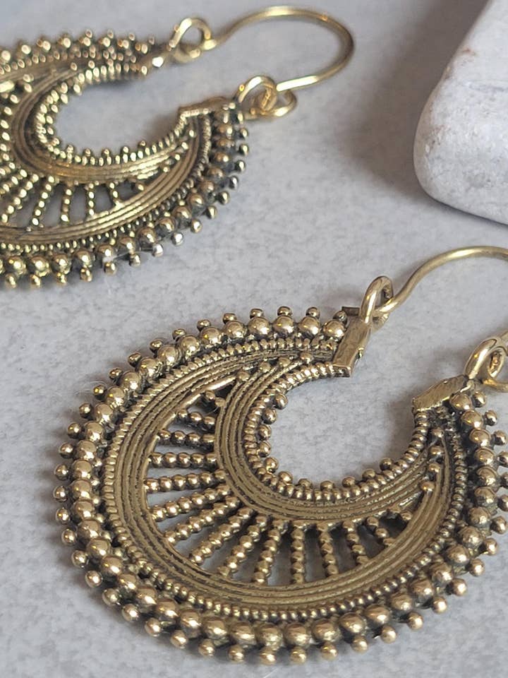 Bohemian Gold Detailed Hoop Earrings for wholesale by Laboheme