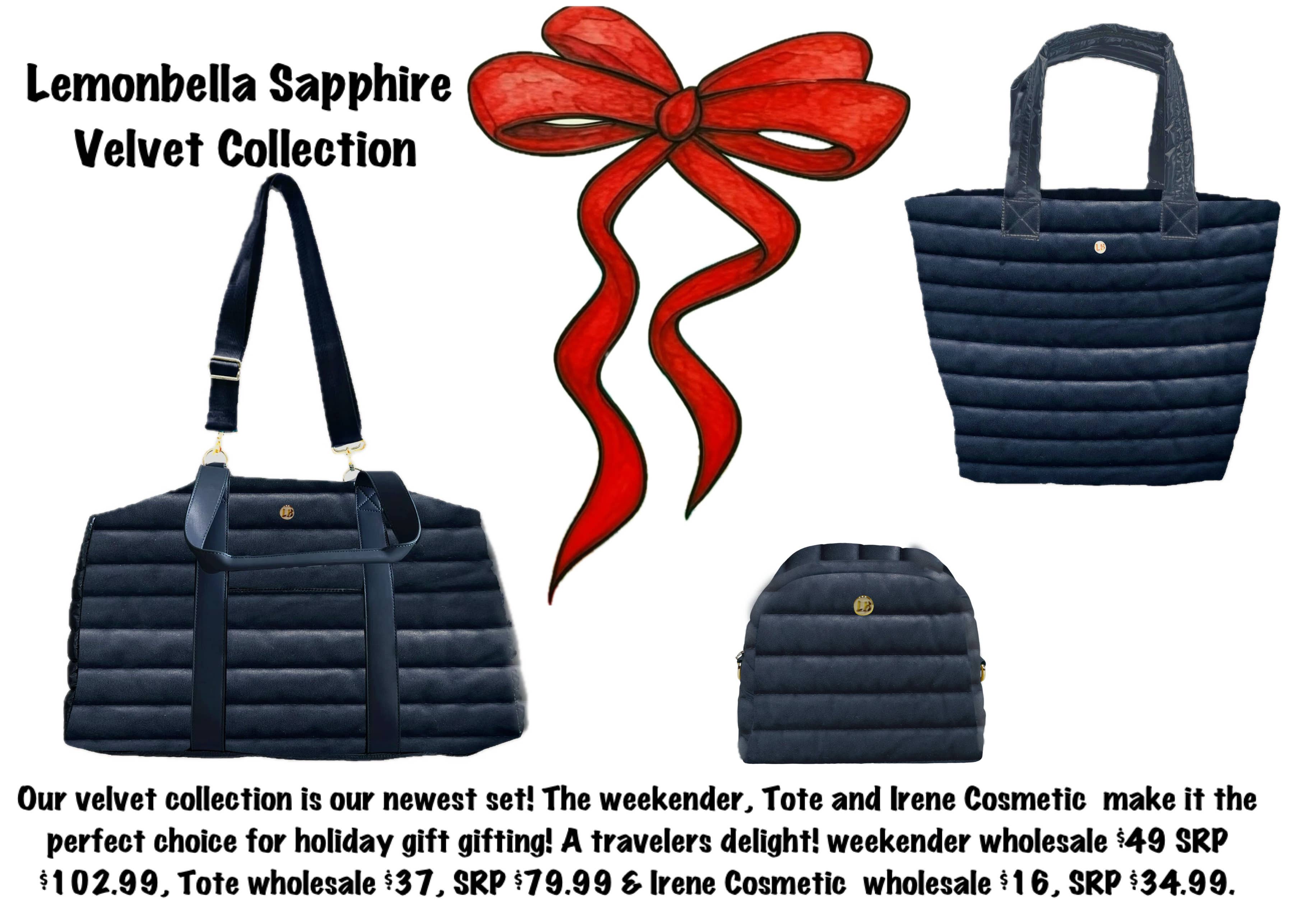 Lemonbella - Wholesale Tote Bag - Women's - The Rebecca Tote Velvet Sapphire5