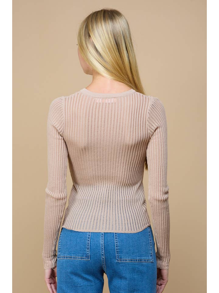 ANWND – Großhandel Strickoberteil – Damen – 8774 -HALBTRANSPARENTES LANGARMSHIRT AUS RIPPSTRICK5