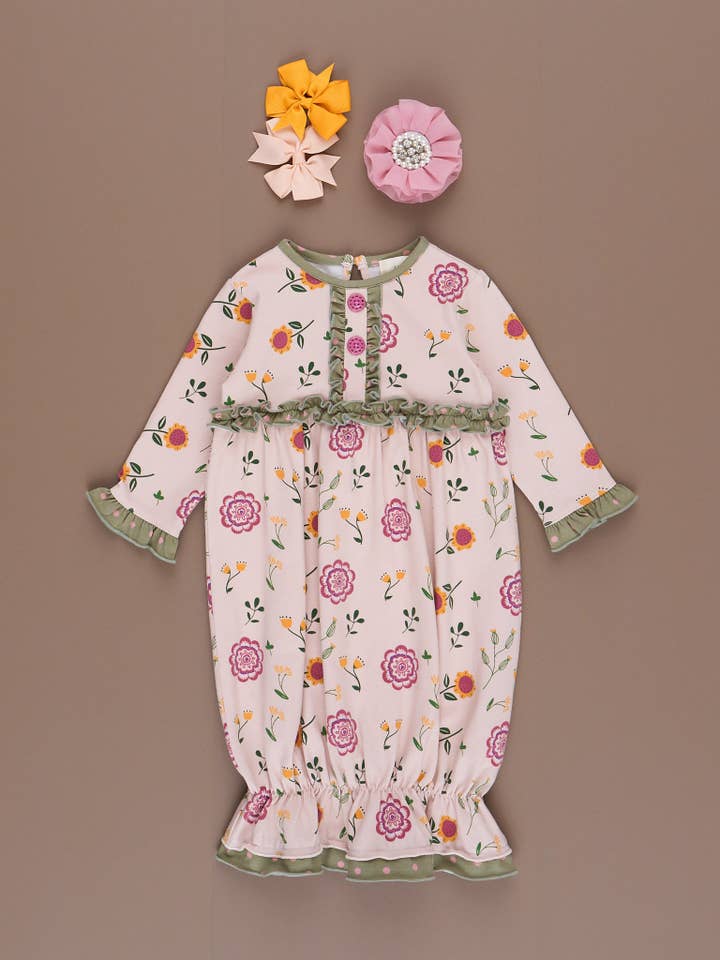 Marie Nicole Clothing - Wholesale Babygown - Baby - Bloomberry Fields Ruffle Sleep Gown