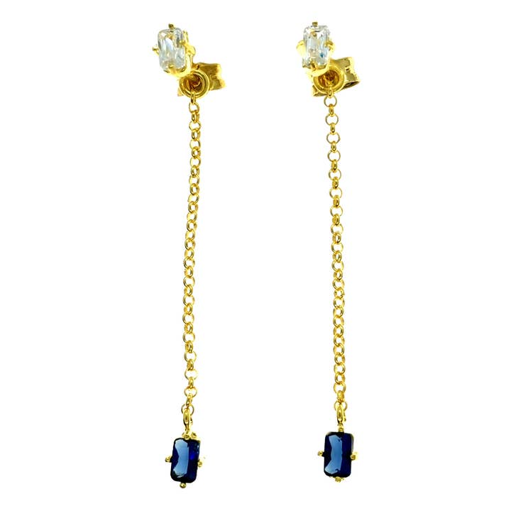 Brincos longos de zircônia de corrente de prata, placa de ouro de 3 mícrons por atacado de Mariax Jewels