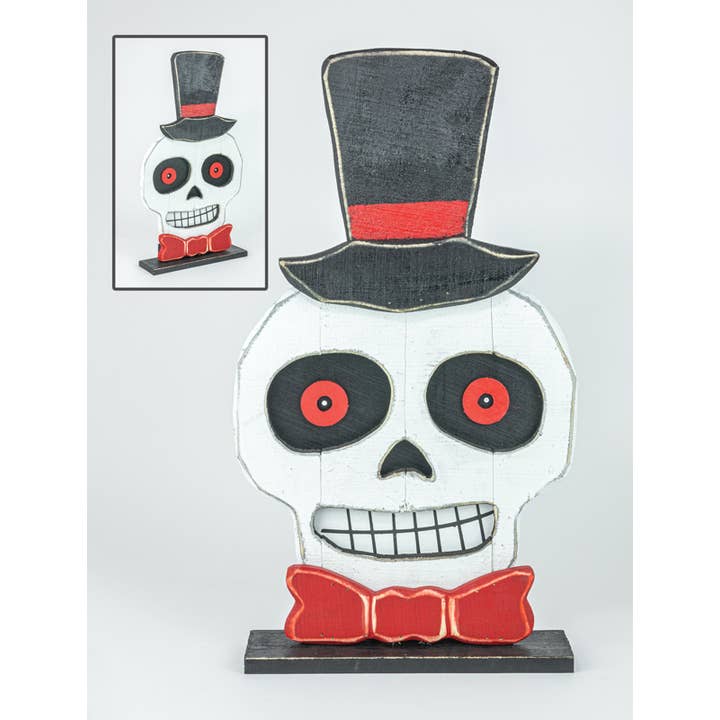 Top Hat Halloween Skull Stander for wholesale by Hanna's Handiworks