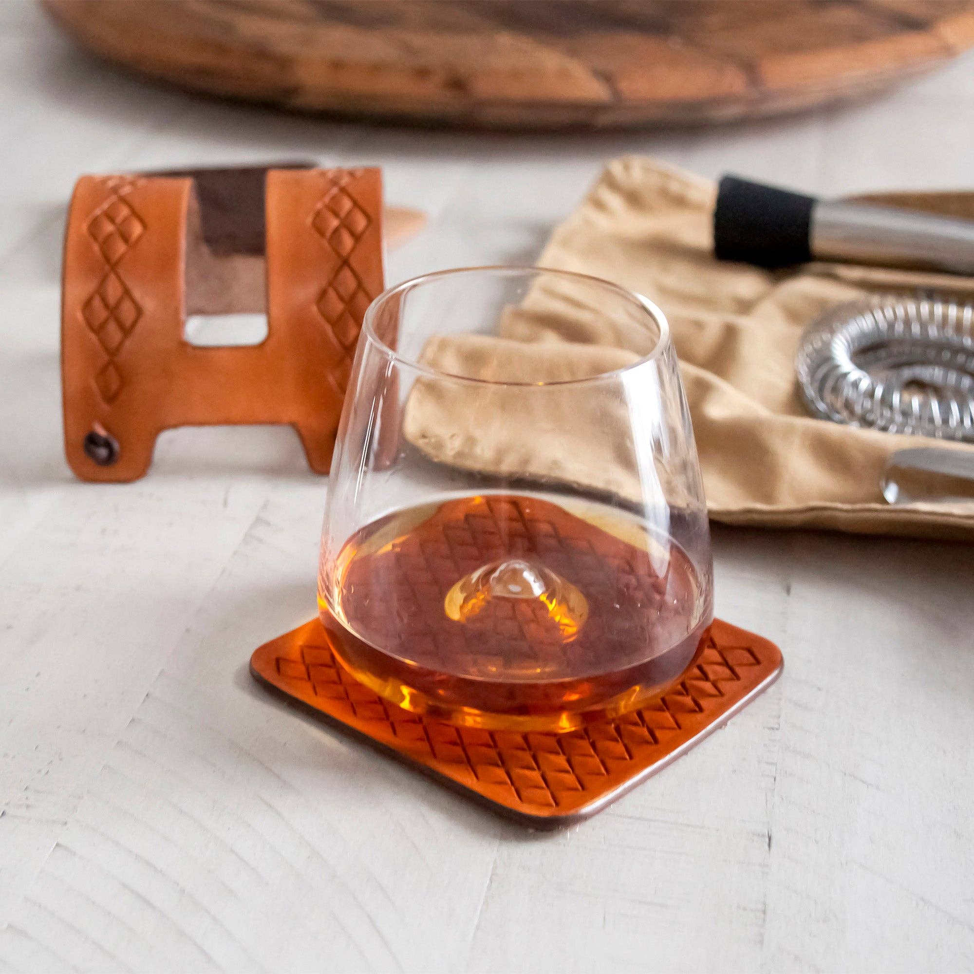 Natural Leather Coaster Set & Holder Kit for wholesale on Faire1