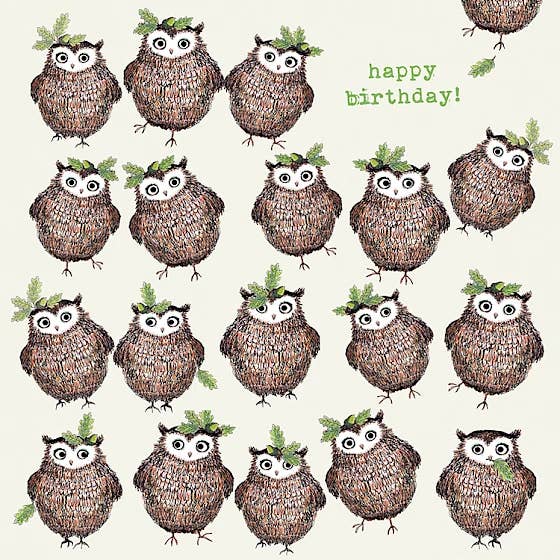 Brown Owls Dancing Birthday design for wholesale by Paper Bird Publishing