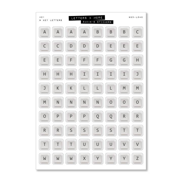 White Keyboard Letters • Letters & More Sticker Sheet for wholesale by Sadie's Stickers