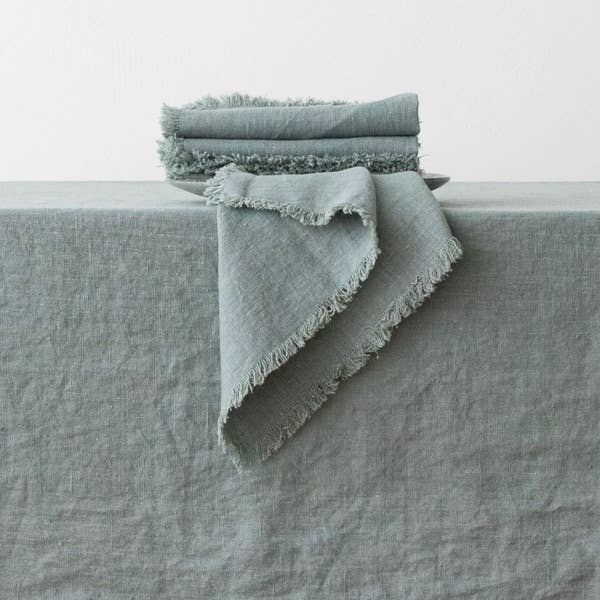 Linen Napkin Spa Green Terra Fringe for wholesale by LinenMe