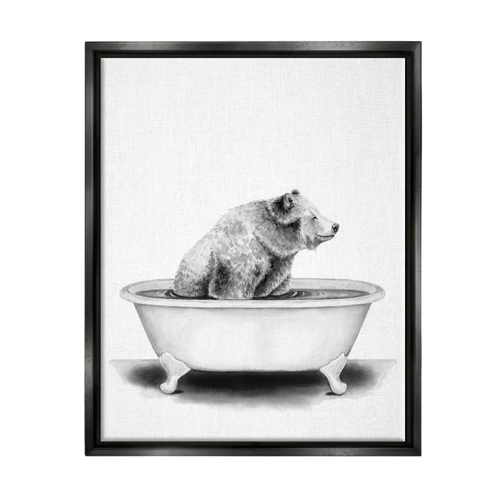 Stupell Industries - Vendita all'ingrosso Cartelli da bagno - Orso in una vasca divertente animale bagno disegno galleggiante incorniciato