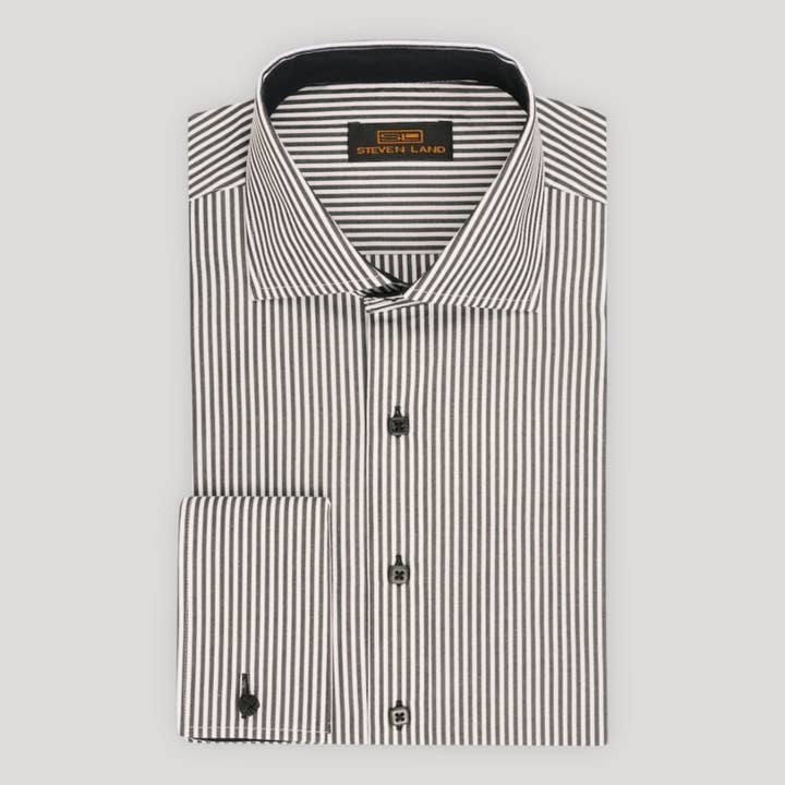 Le Callum | Col italien | Poignets mousquetaires | 100% Coton | Noir pour la vente par Steven Land