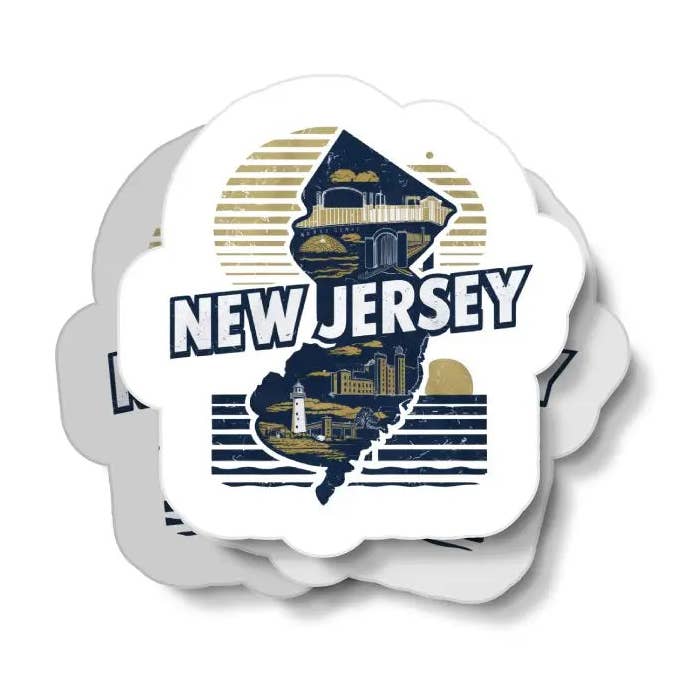Retro New Jersey Waterproof Sticker for wholesale by JE Creates