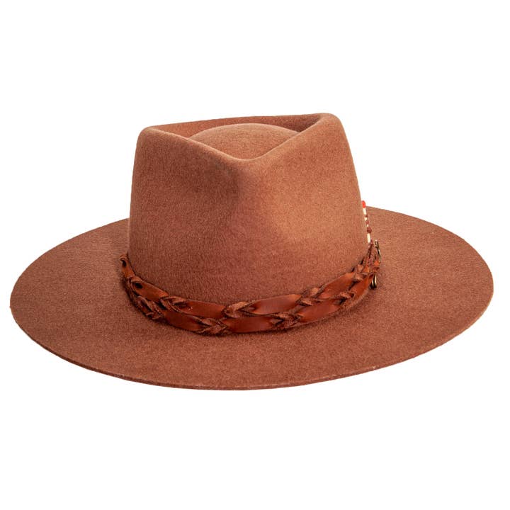 Brown 100% Australian Wool Felt Wide Brim Hat - Style Aspen for wholesale on Faire