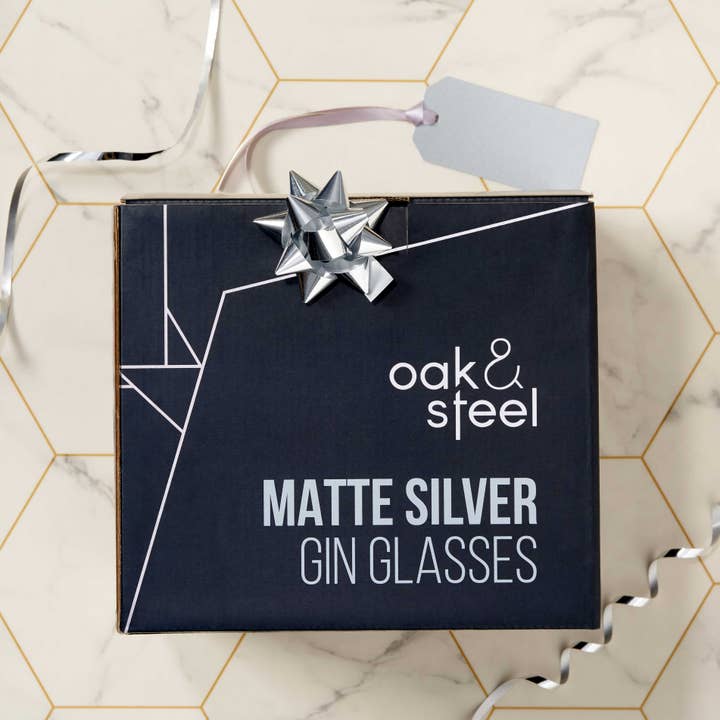 Oak & Steel - Wholesale Cocktail/Liquor Glass - 4 Matte Silver Gin Glasses4