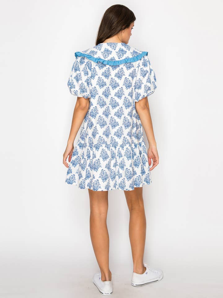 LoveWednesday - Wholesale Dress - Women's - Ajrak Print Cotton Mini Dress With Collar - LWD2915