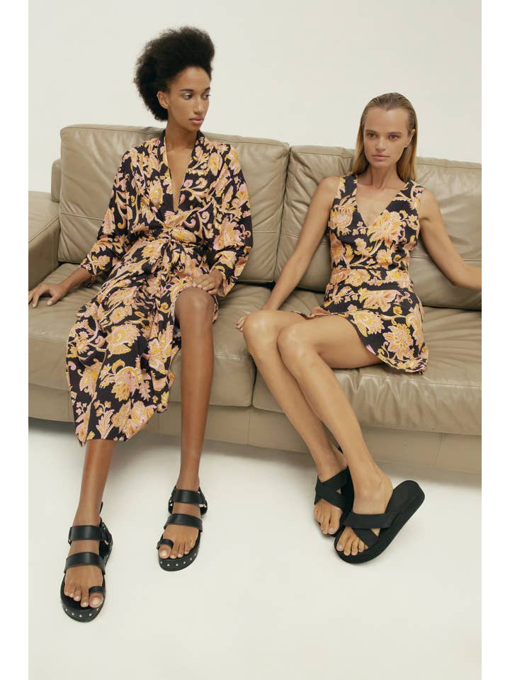 The Little Linen V Neck Mini Dress - Paisley Naga for wholesale on Faire2