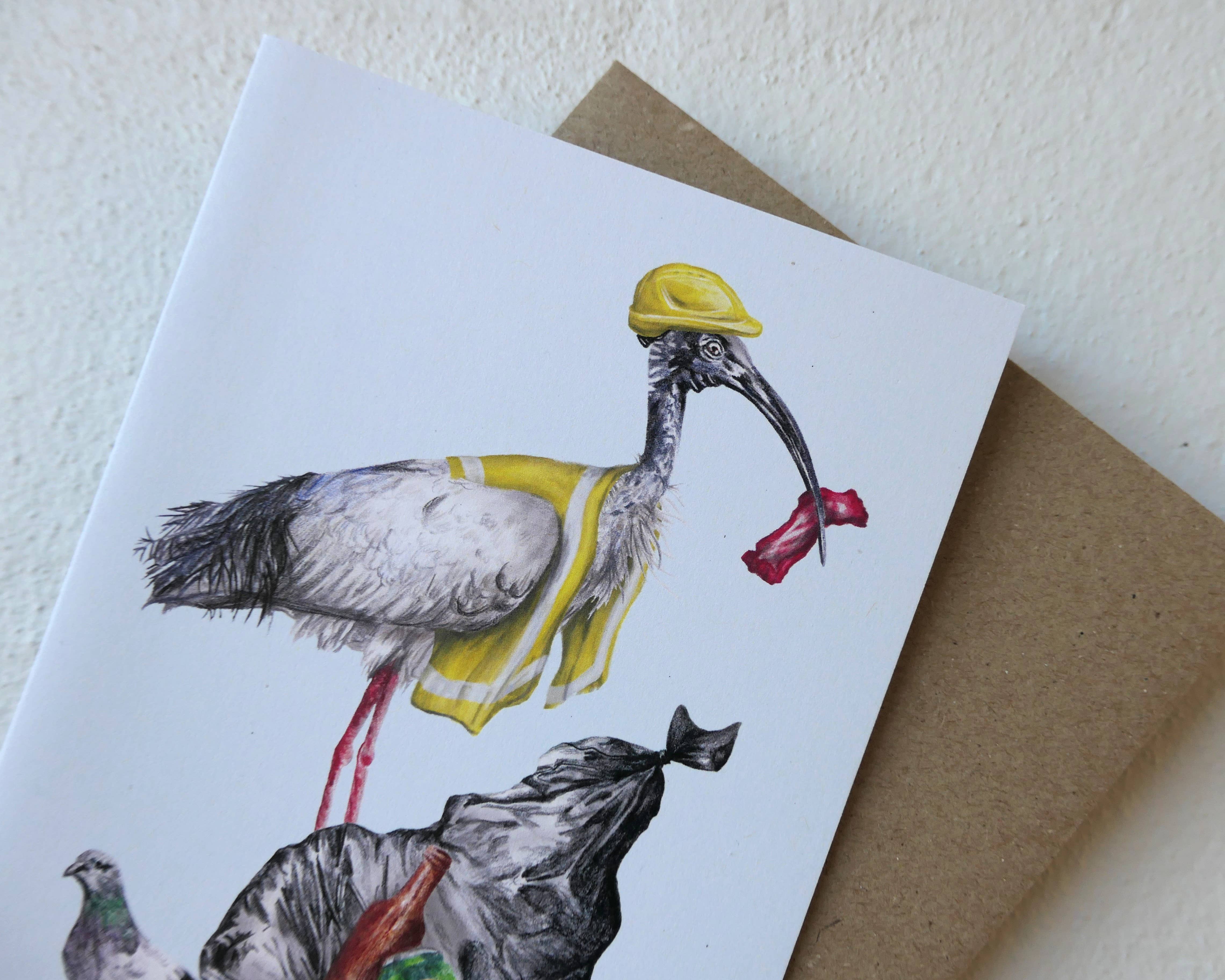 Kayla Reay Design - Vendita all'ingrosso Biglietti di auguri generici - Biglietto di Auguri Baz il Netturbino Pollo Spazzino - Arte Divertente con Animali5