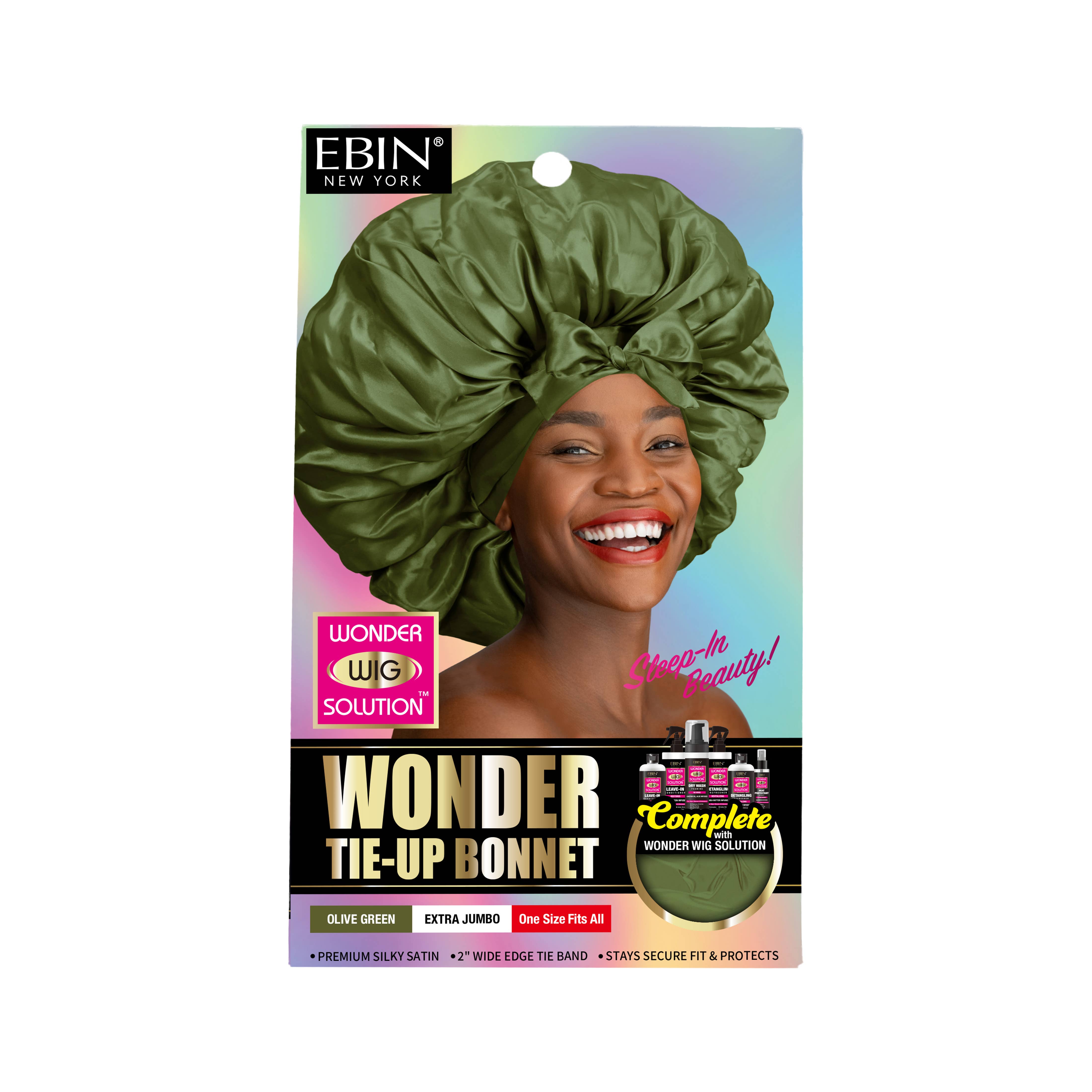 EBIN NEW YORK - Wholesale Sleep Cap / Bonnet - Women's - Wonder Wig Tie-Up Bonnet - Olive Green1