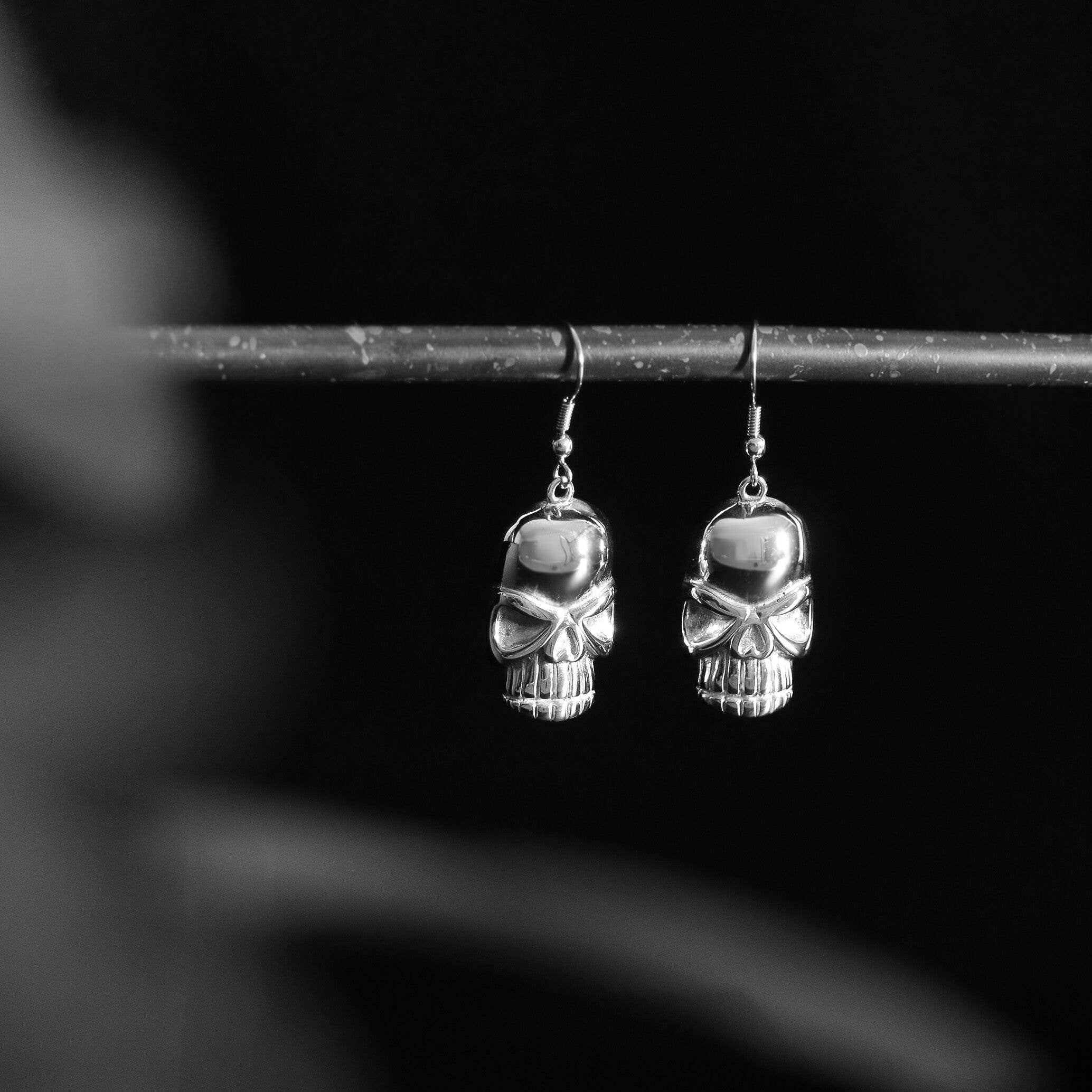WJW - Wholesale Dangle Earrings - Stainless Steel French Wire Skull Earrings1