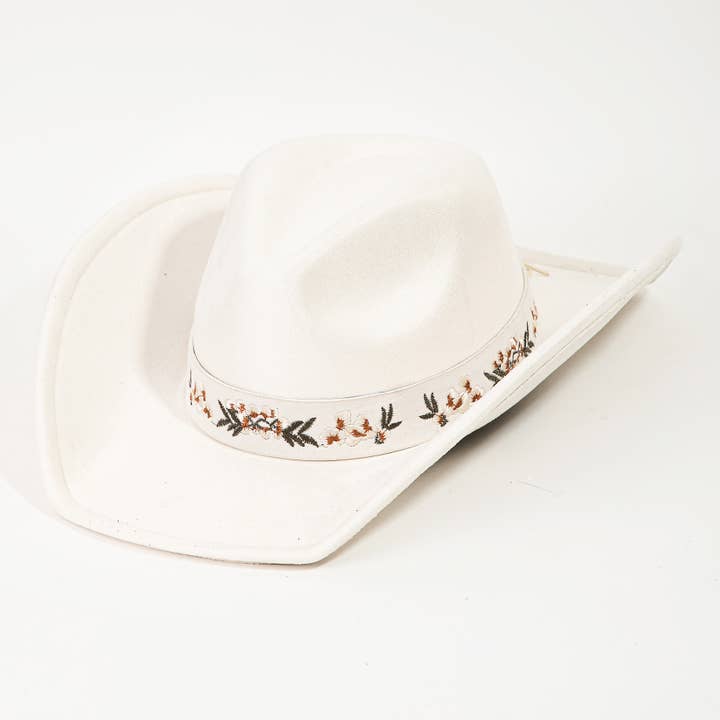 Collections by Fame Accessories – Chapéu de cowboy - Mulher por atacado – Chapéu de Cowboy Ocidental com Padrão de Flores e Fita3