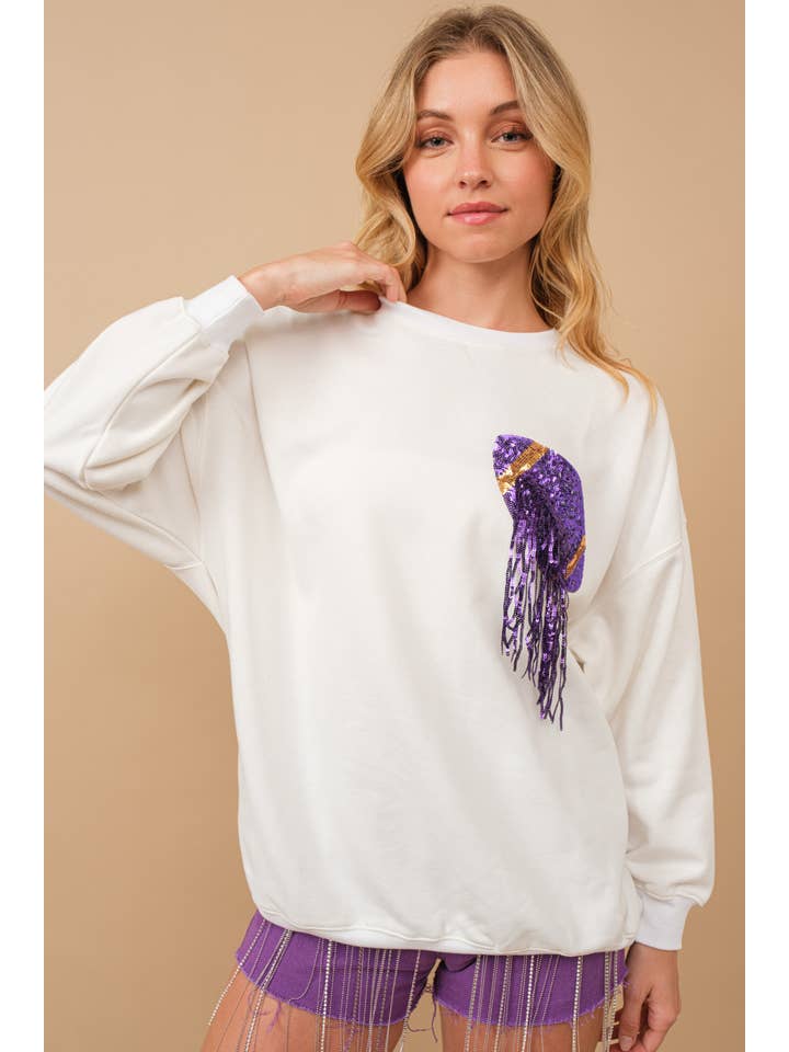 Blue B - Wholesale Sweatshirt - Women's - 34253T - Fleece Terry Football Sequin Fringe Sweatshirt16