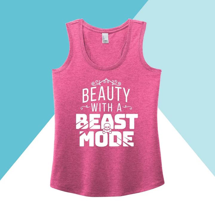 Beauty with a Beast Mode Workout Women's Racerback Tank for wholesale by North Owl Apparel