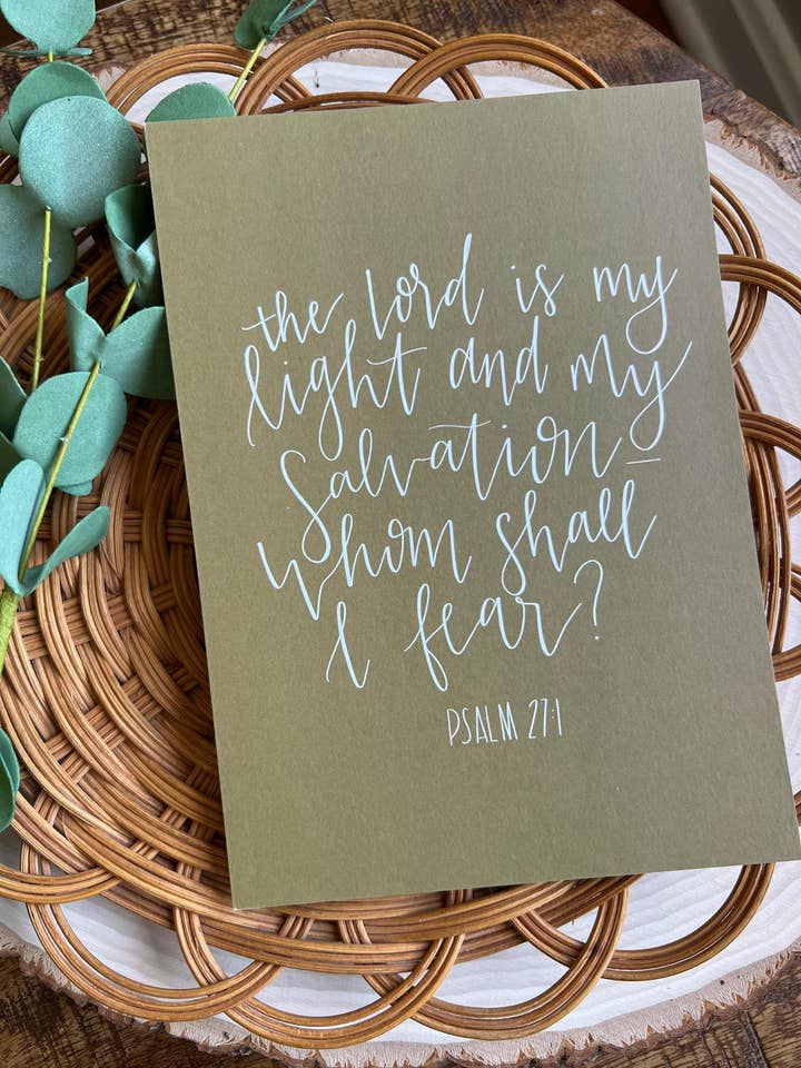 Light & Salvation Scripture Wall Art Psalms 5x7 for wholesale by Meg Creates