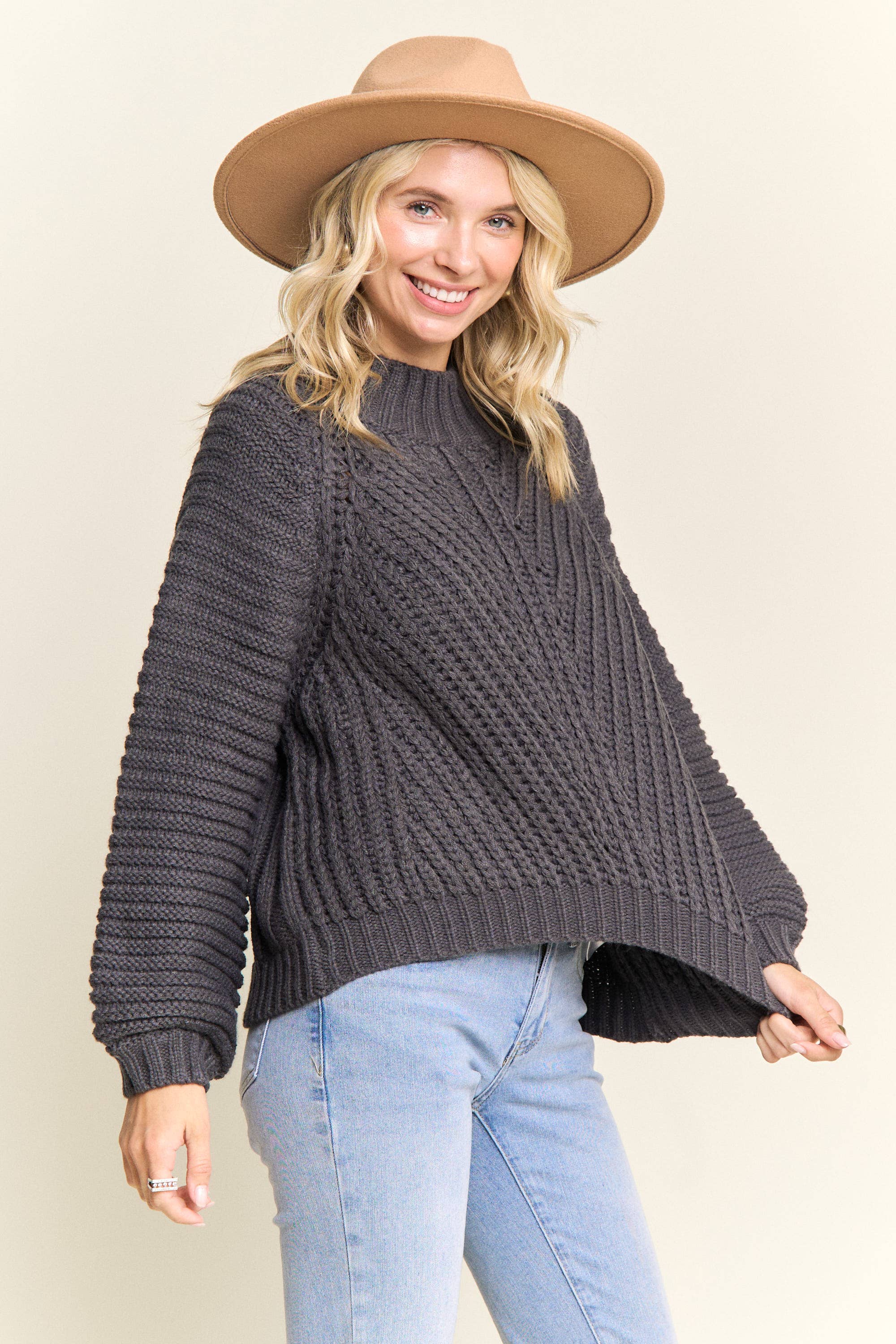 Madelyn - Vente Pull en maille – femme - LESW4173-PULL À COL MONTANT EN MAILLE CÂBLÉE12