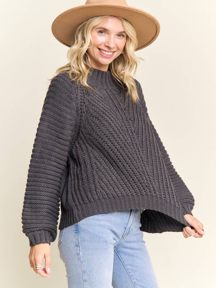Madelyn - Wholesale Knit Sweater - Women's - LESW4173-CABLE KNIT MOCK NECK SWEATER12