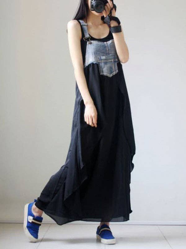 Sheer Trend - Wholesale Dress - Women's - Irregularity Loose Falbala Split-Joint Spaghetti-Neck Maxi Dresses2