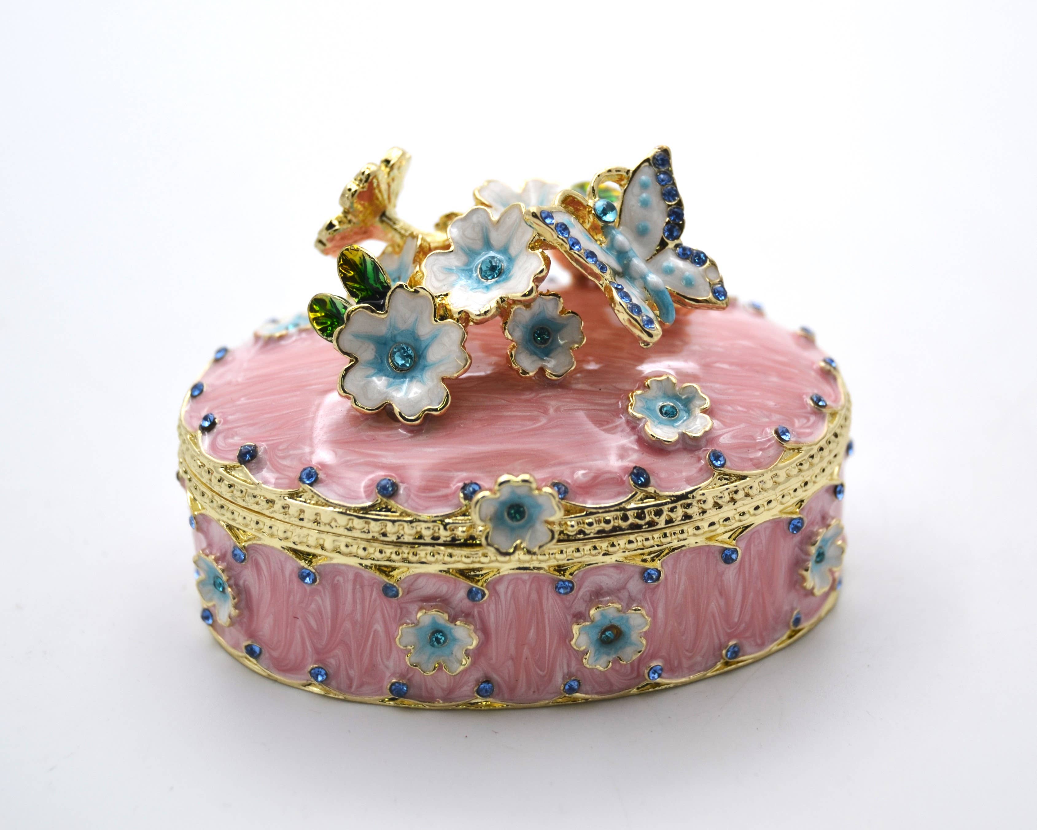 Ciel Collectables - Wholesale Jewelry Dish - Oval Shape Floral & Butterfly Trinket Box. 0