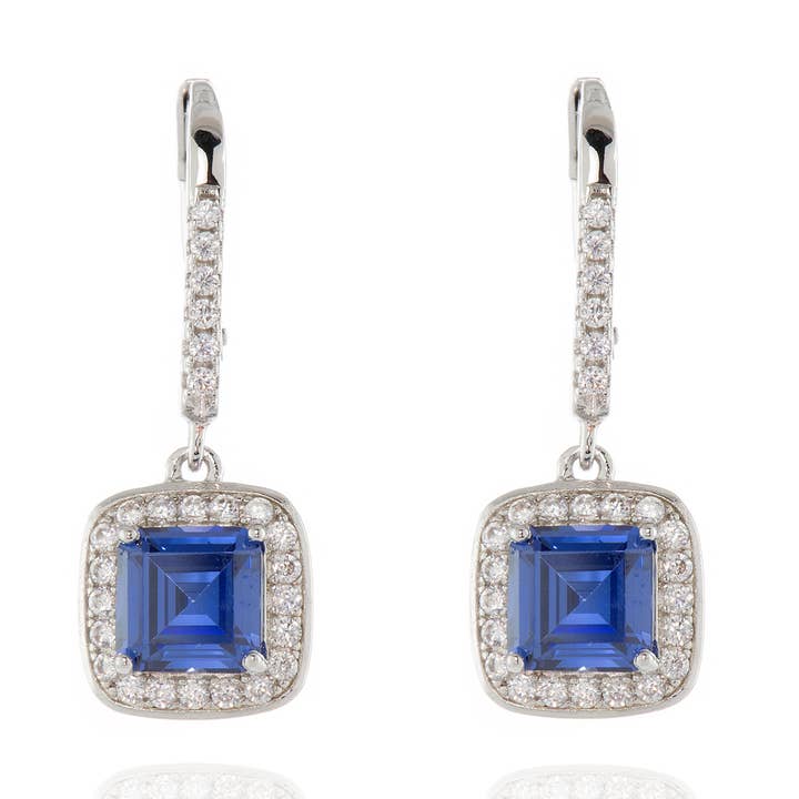 Cachet Idola Earrings Tanzanite CZ Rhodium Plated for wholesale by Cachet London