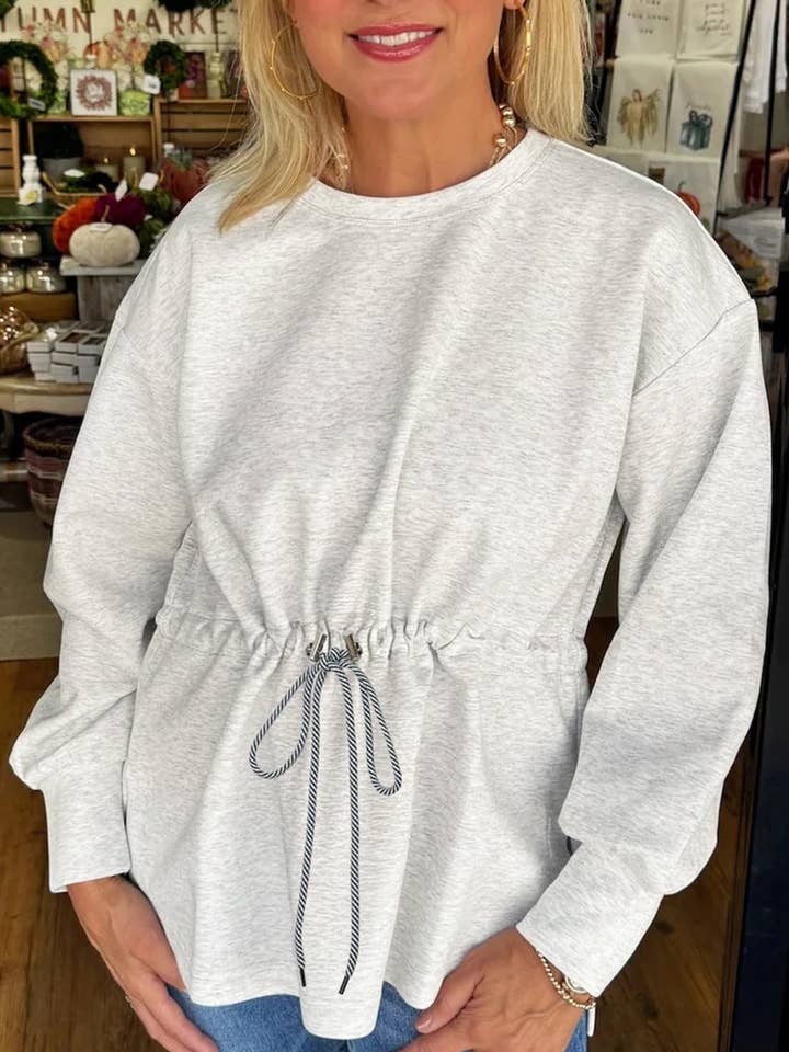 Light Grey Drawstring Waist Tunic Solid Sweatshirt for wholesale on Faire0