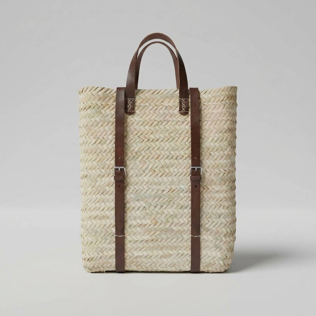 Melecraft - Wholesale Backpack - Women's - Woven Palm Leaf Backpack Leather Straps Boho Market Bag7