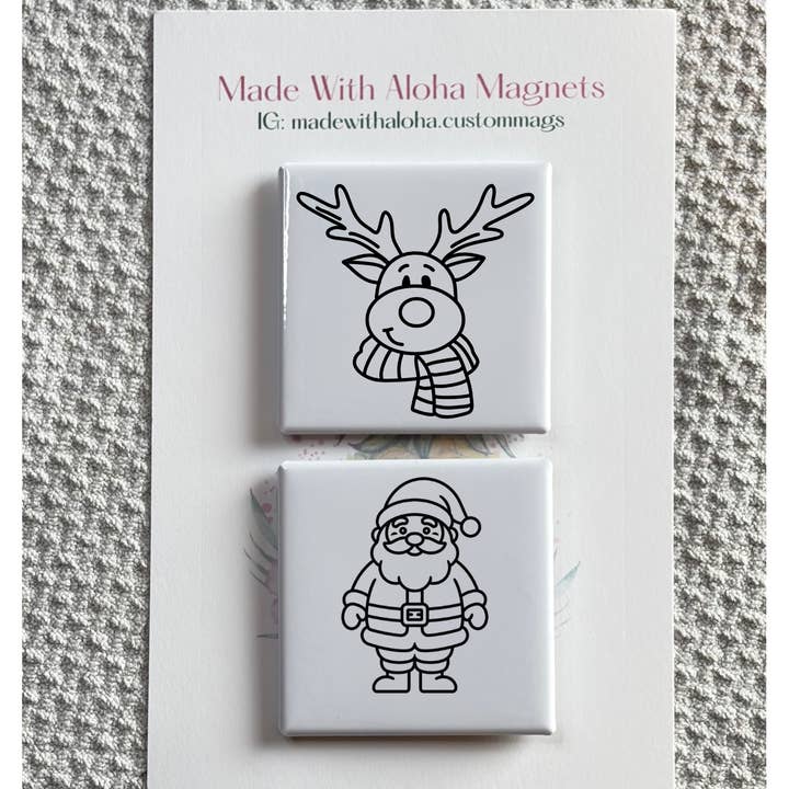 Reindeer & Santa Coloring Magnet Set - Kids Coloring Craft for wholesale by Made With Aloha Magnets,llc