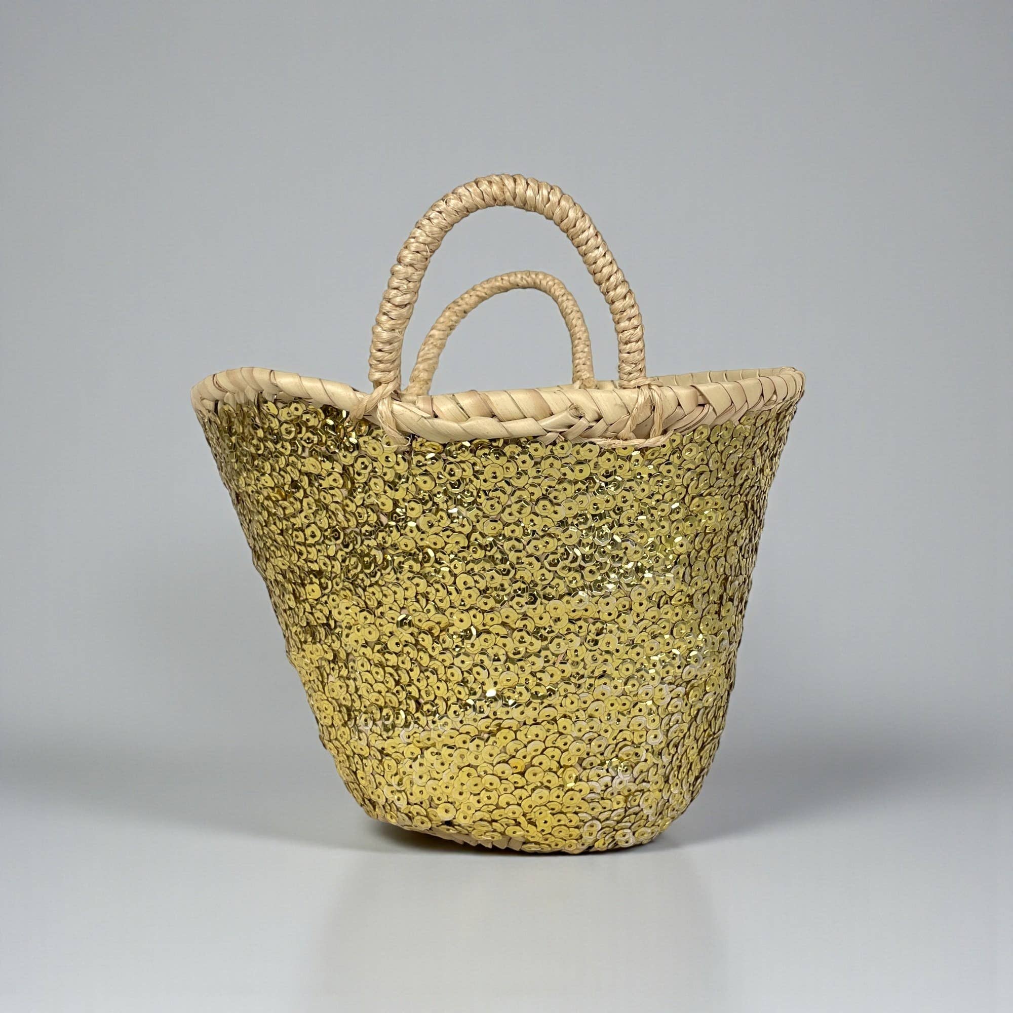Melecraft - Wholesale Beach Bag - Sparkling Mini Sequin Straw Basket - Boho Gift Tote Bag7
