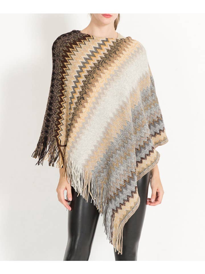 Fennco Styles - Wholesale Poncho - Women's - Knitted Zig-Zag Pullover Poncho Sweater