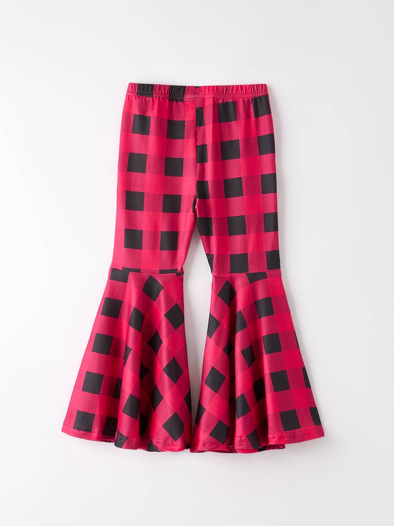 Rylee Faith Designs – wholesale Trousers – Kids – Red And Black Plaid Bell-Bottomed Pants1