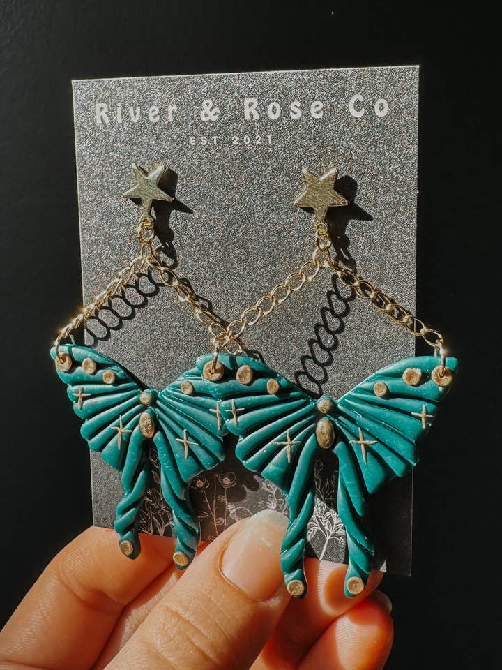 Emerald Butterfly CLAY EARRINGS | Hypoallergenic for wholesale by River & Rose Co.