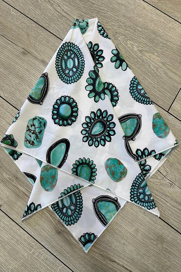 Nylon Apparel - Wholesale Scarf - Women's - SC-5625-Western Turquoise Jewel Print Scarf2