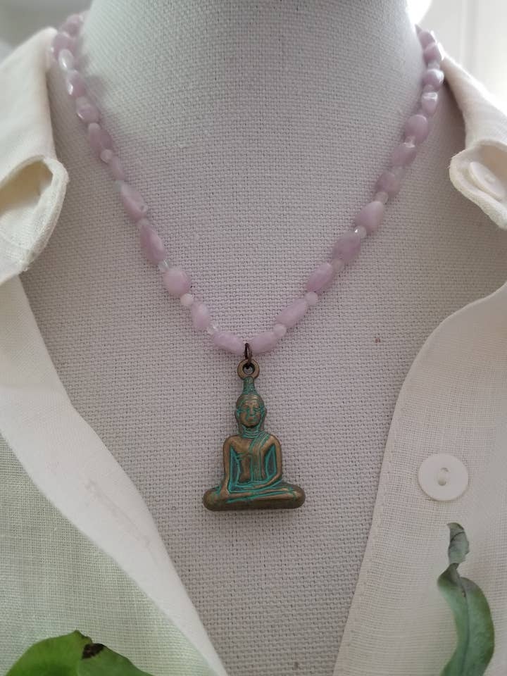 Kunzite & Moonstone necklace with Buddha. for wholesale by S.Alexander