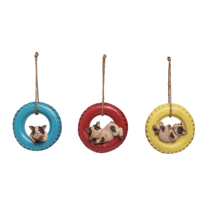 Resin Pig in Tire Swing Set 3 Spring Home DS for wholesale by Transpac