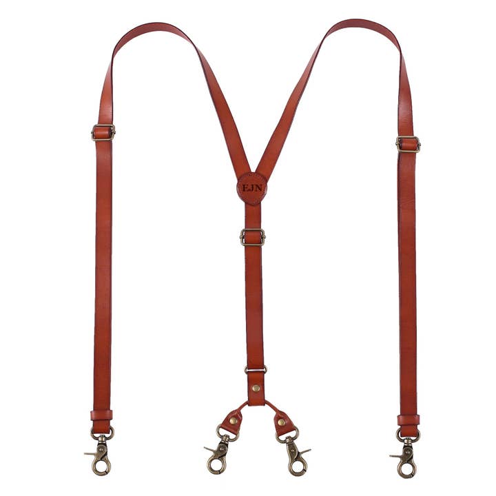 Mens Leather Suspenders Y Back Design Adjustable Brown Suspenders Groomsmen Gift for Wedding for wholesale on Faire