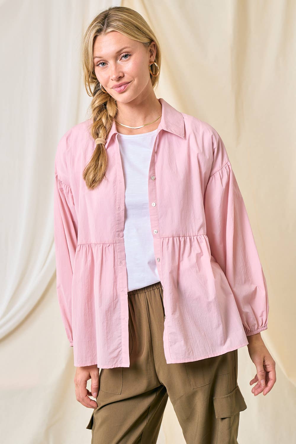 Doe and Rae - Wholesale Button Down Shirt - Women's - Bubble Sleeve Blouse - 42907T6