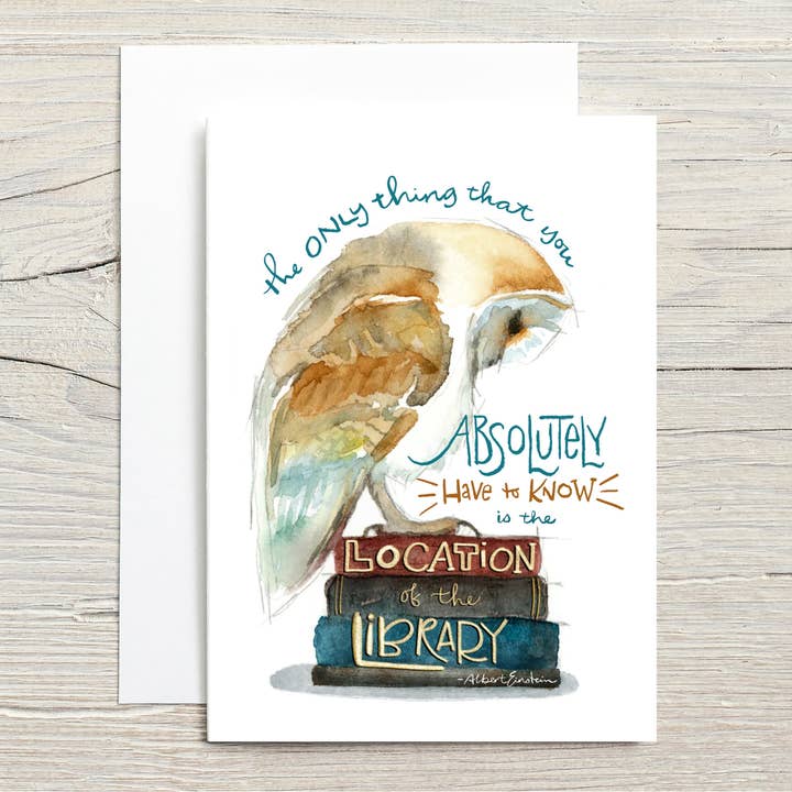 Tarjeta de cita de la biblioteca Book Owl para venta al por mayor de Christy Obalek Illustration