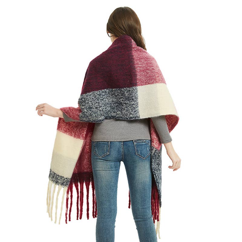 Adorro – wholesale Scarf – Women's – Soft Chunky Plaid Fleece Oblong Tassel Scarf9
