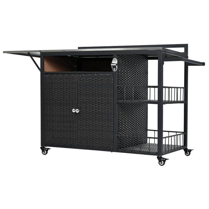 39F Inc. - Vente Outil de gril pour l'extérieur - Chariot de service extérieur avec plateau pliable, armoire de rangement12