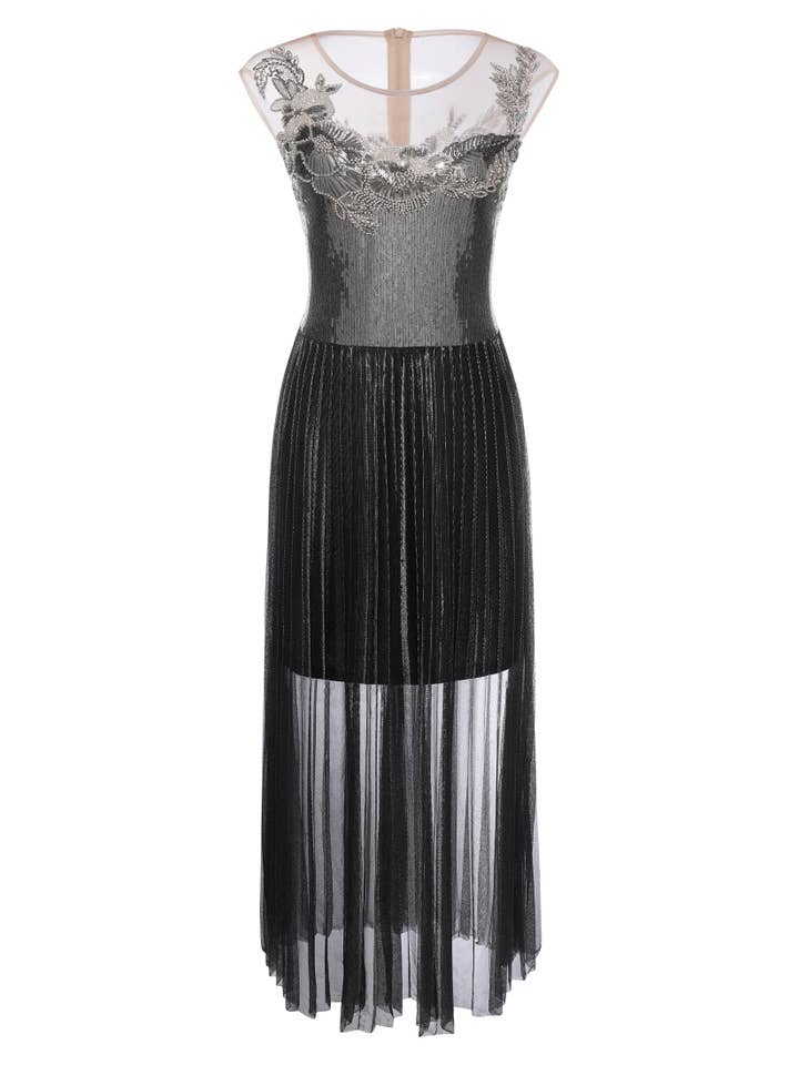 Black Silver The Story of an Awakening Sequins Pleating Flapper Dress for wholesale on Faire