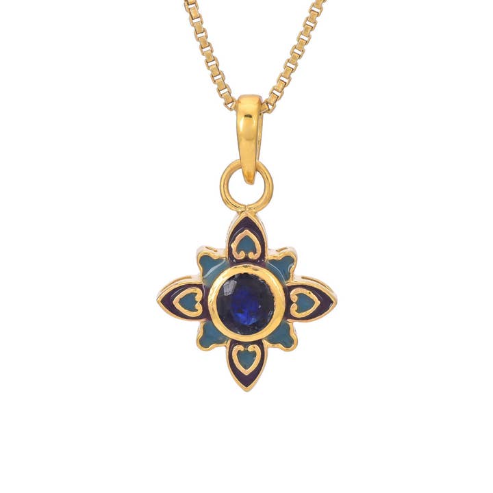 Blue Sapphire Gold Vermeil Over Silver Enamel Pendant, Gifts for wholesale by Misteerious Seed