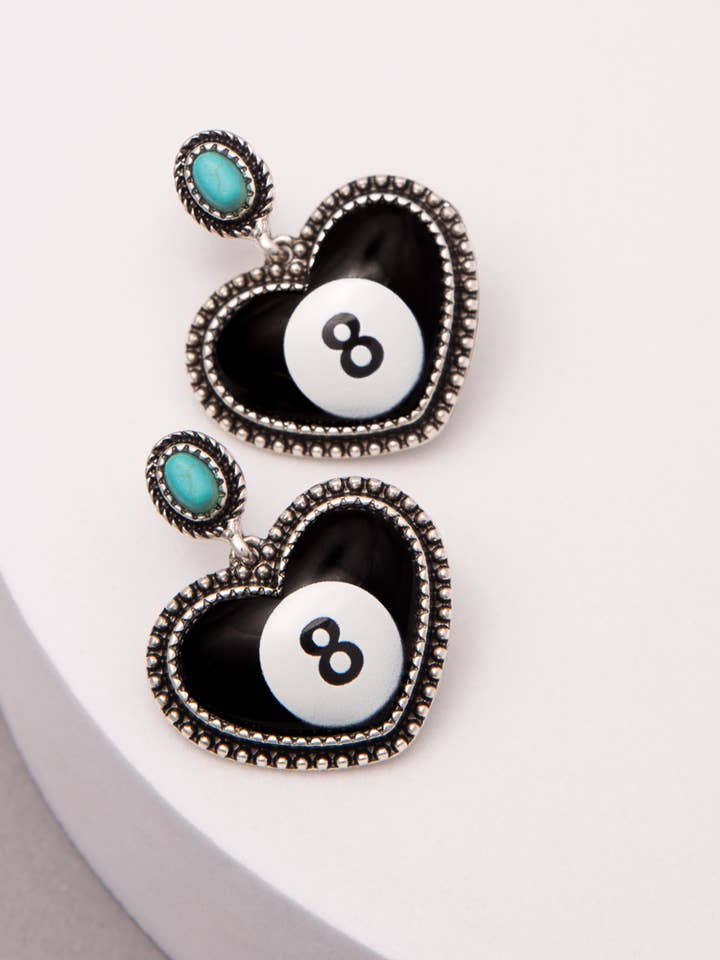 Western 8 Ball Heart Post Earrings for wholesale by SP Sophia Collection